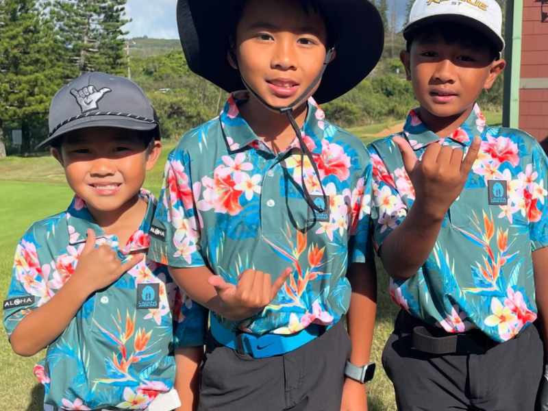 kids wearing new 2024 golf polo